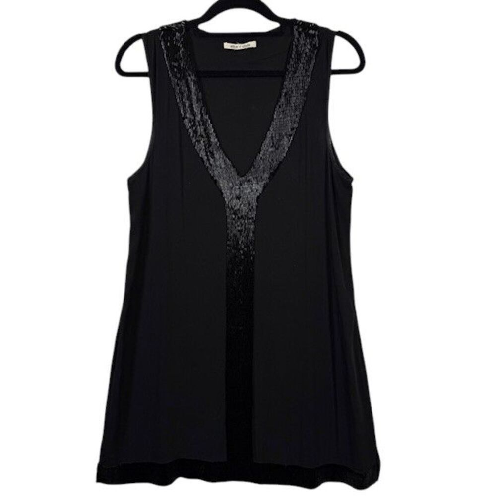 Alice + Olivia Silk Beaded Mini Dress Sleeveless V-Neck Black Medium